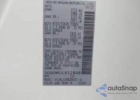 2018 Nissan Pathfinder Platinum z USA, uszkodzony, nr VIN 5N1DR2MM1JC612848